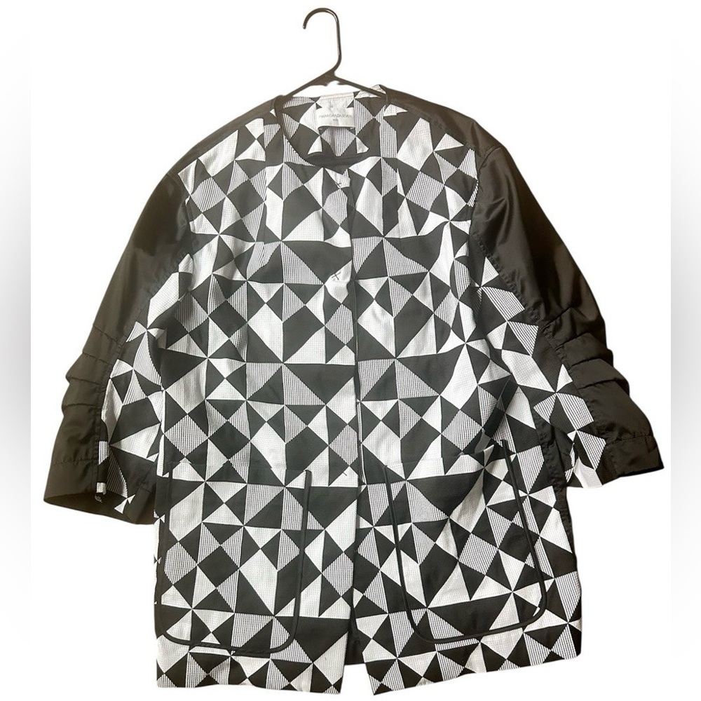 Maria Grazia Severi White Black Geometric Blazer Jacket Size 46 Italy